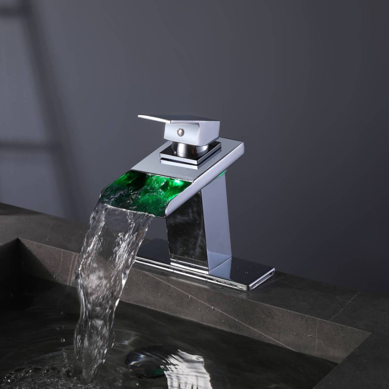 Chrome waterfall 3 LED light single handle brass bathroom faucet with pop up brass drain