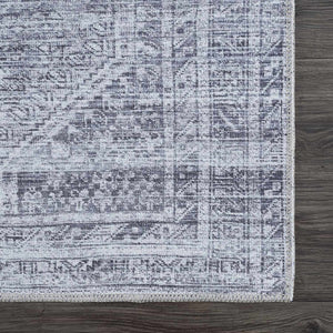 Barny Cream & Gray Washable 7ft Runner Rug