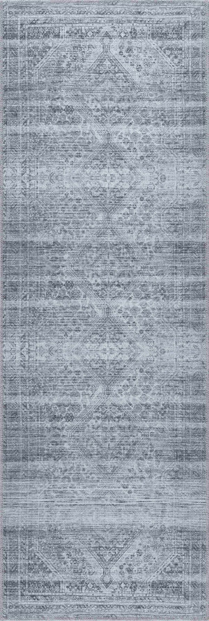 Barny Cream & Gray Washable 7ft Runner Rug