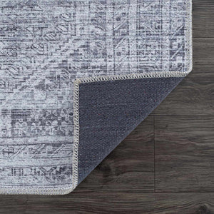 Barny Cream & Gray Washable 7ft Runner Rug