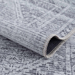 Barny Cream & Gray Washable 7ft Runner Rug