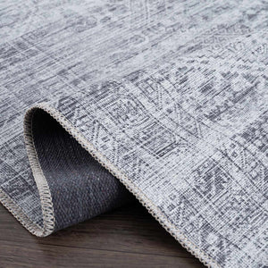 Barny Cream & Gray Washable 7ft Runner Rug