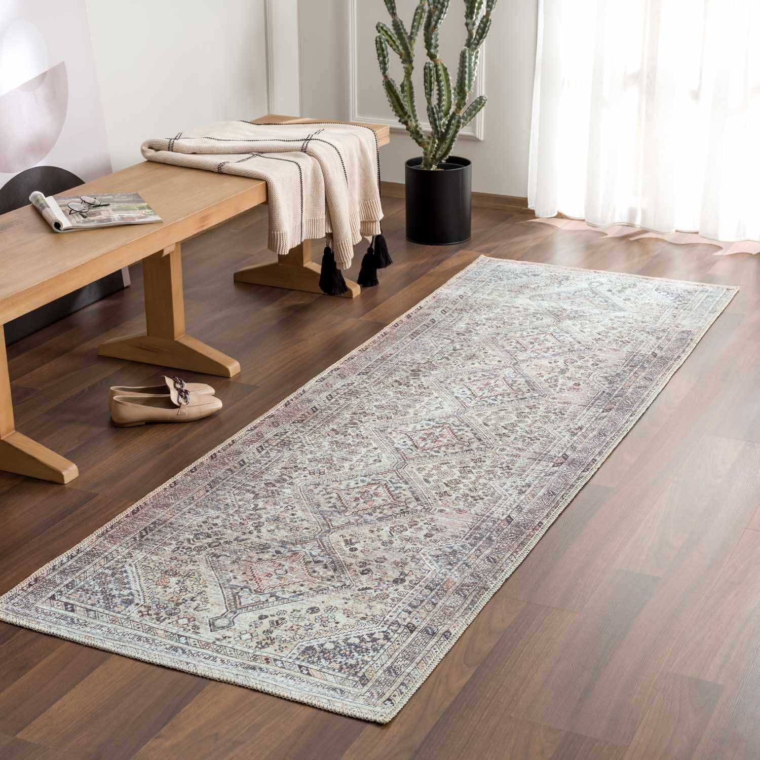 Barny Tan Washable 7ft Runner Rug