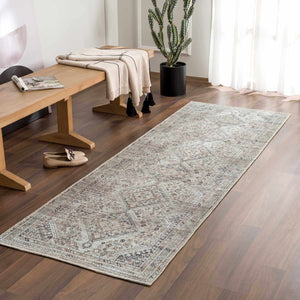 Barny Beige Washable 7ft Runner Rug