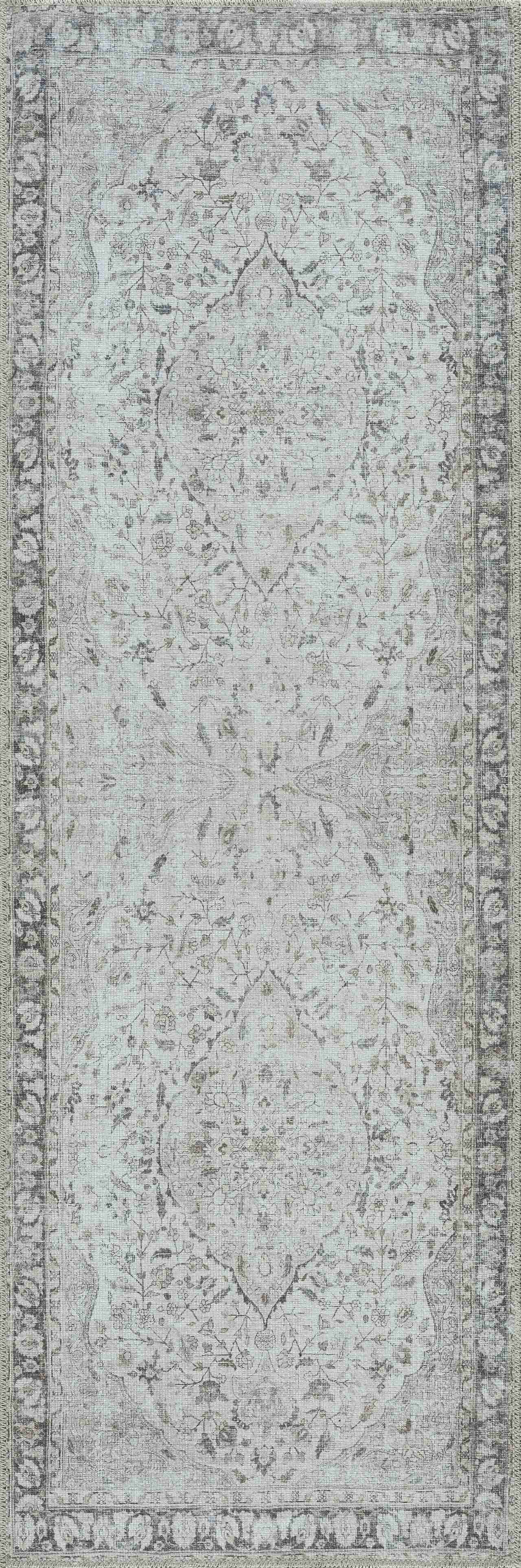 Haile Cream & Green Washable 7ft Runner Rug