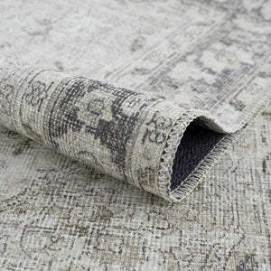 Haile Cream & Green Washable 7ft Runner Rug
