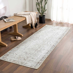 Haile Cream & Green Washable 7ft Runner Rug