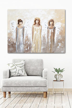 "Surrounding You with Light" GICLEE PRINT Abstract Modern Angel Painting 3 Angels Guardian Angel Figurative