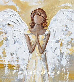 "Bringing Light and Hope" GICLEE PRINT Abstract Angel Painting Guardian Angel White Grey