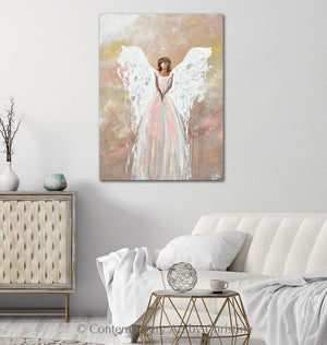 "The Love of My Heart" GICLEE PRINT Abstract Angel Painting Elegant Guardian Angel Pink White
