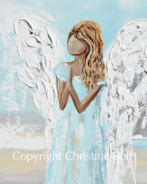 "Prayers of Hope" GICLEE PRINT  Abstract Angel Painting Elegant Guardian Angel Cream White