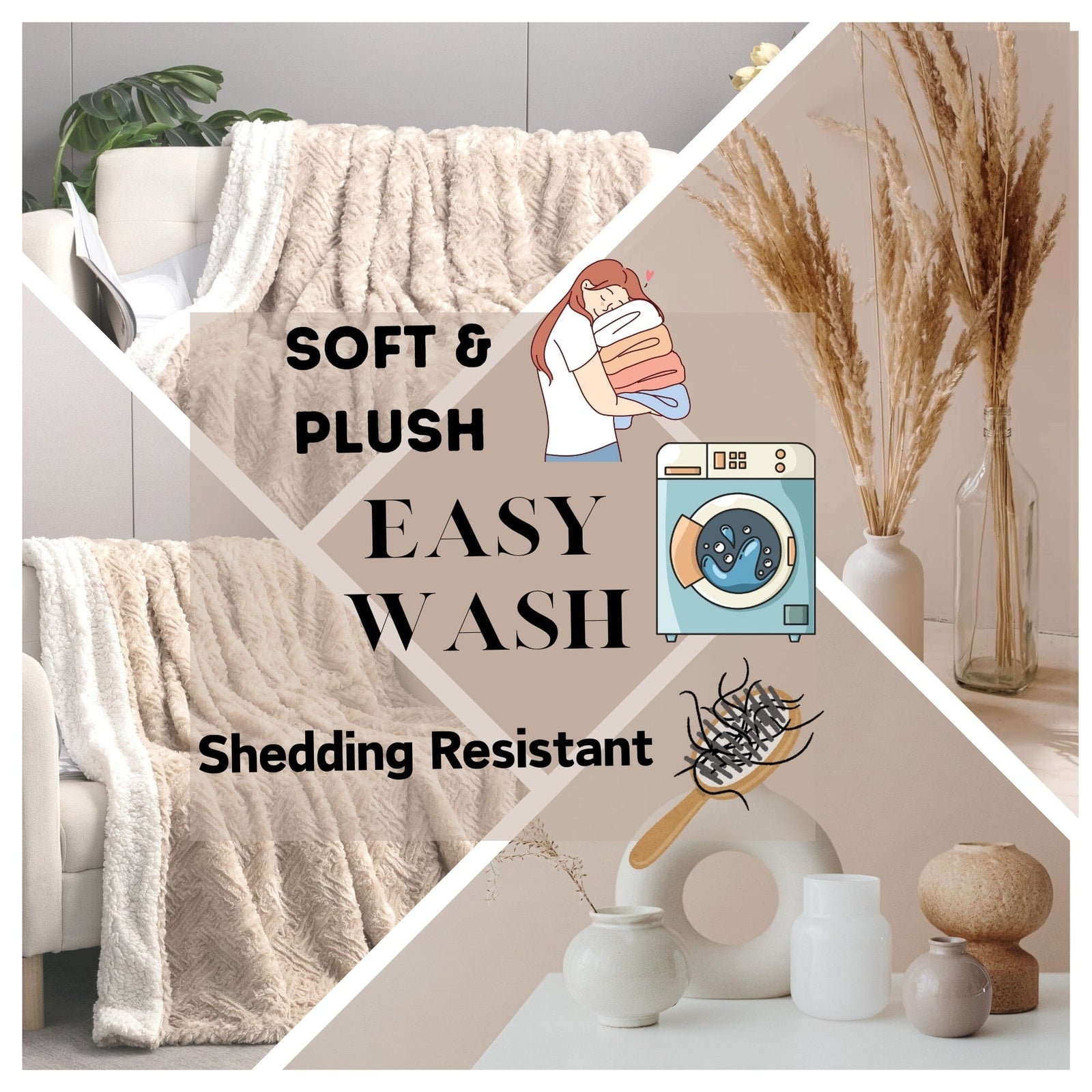 DaDalogy Bedding Champagne Ivory Faux Fur Throw Blanket - Dreamy Gold Geometric Embossed Sherpa Backside - Super Soft Warm Cozy Plush Fluffy