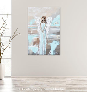 "Found Hope" GICLEE PRINT Abstract Angel Painting Elegant Guardian Angel Blue White