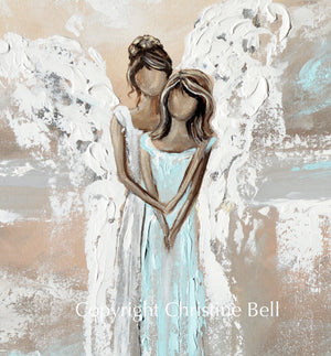 "I've Got You" SPECIAL RELEASE GICLEE PRINT Abstract Angel Painting Woman with Guardian Angel Mother Child / Sisters