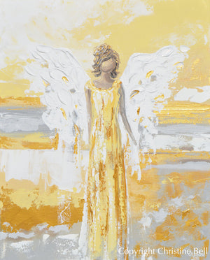 "Your Guiding Light" CANVAS PRINT Abstract Angel Painting Guardian Angel Art White Grey
