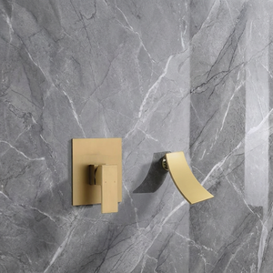 Waterfall Wall-mount pressure balance Bath Tub Filler Faucet Brushed Gold