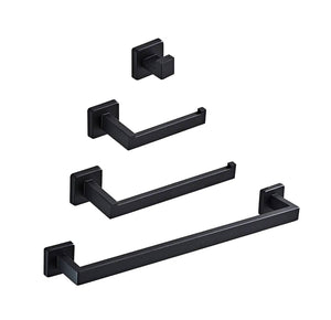 Luxurious 4-Piece Stainless Square Matte Black Bathroom Hardware Set: Towel Bar, Towel Ring, Toilet Paper Holder, Robe Hook, and Tower Holder - Wall Mounted