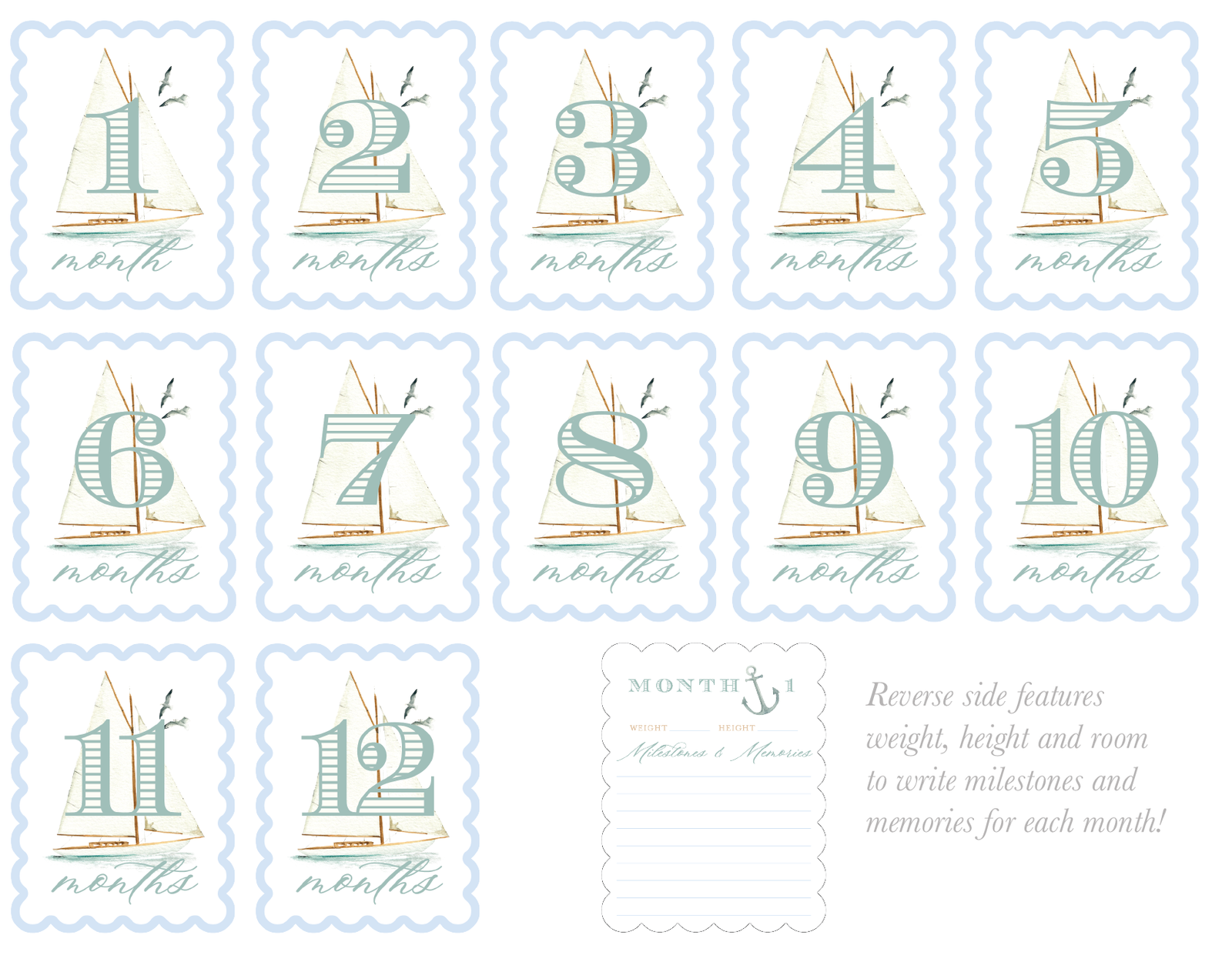 Watercolor Sailboat Milestone Cards