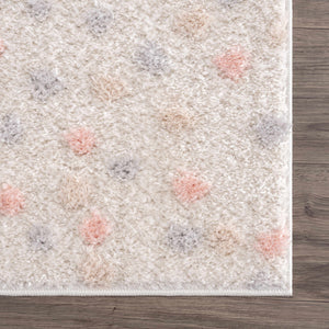 Cansu Pink & Cream Dotted Runner Rug