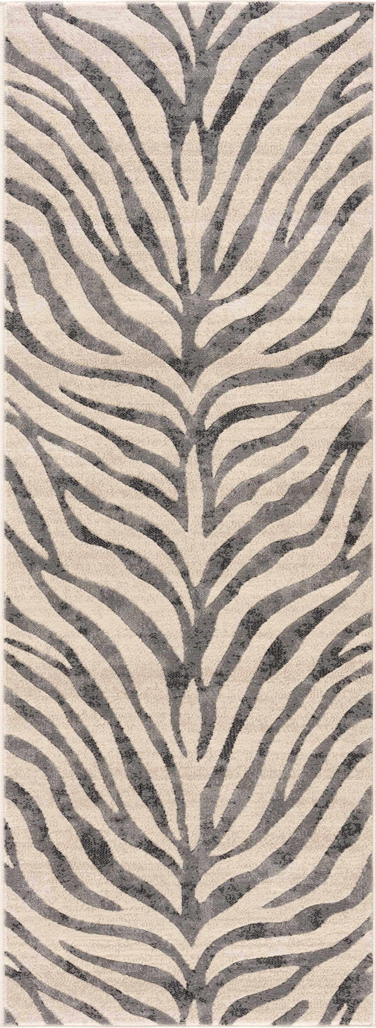 Gray Ecorse Zebra Print 7ft Runner Rug