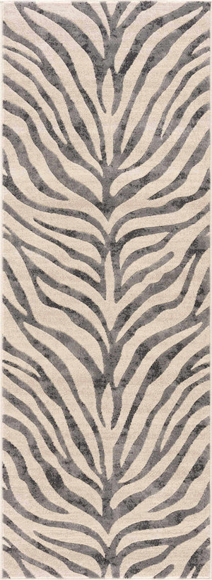 Gray Ecorse Zebra Print 7ft Runner Rug