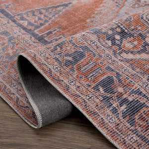 Burnt Orange Taber Medallion Washable Runner Rug