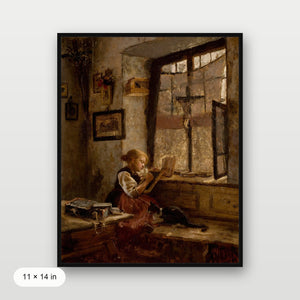 Girl Reading with Cat Art