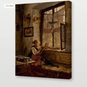Girl Reading with Cat Art