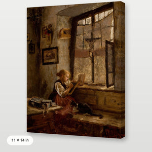 Girl Reading with Cat Art
