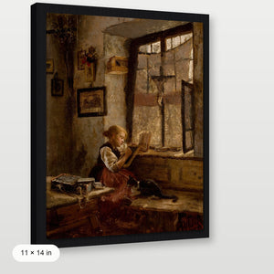 Girl Reading with Cat Art