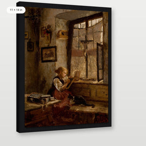 Girl Reading with Cat Art