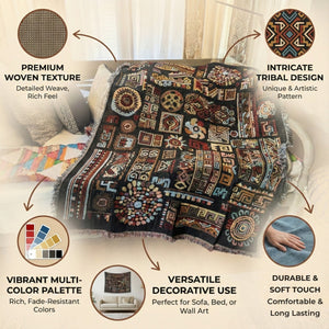 DaDa Bedding Elegant Tapestry Throw Blanket, Ethnic Ornaments Geometric Black - 50” x 60” (7174)