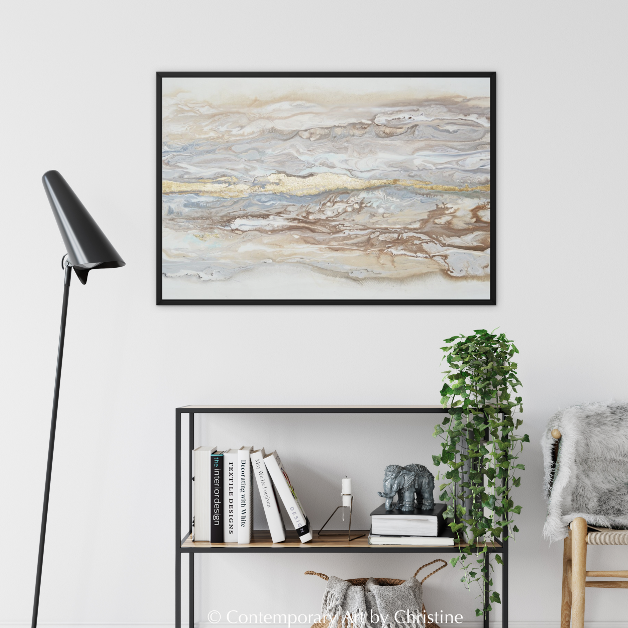 "Ingrained in My Soul" GICLÉE PRINT FRAMED CANVAS Art Abstract Painting Neutral White Beige Gold Leaf Marbled Coastal