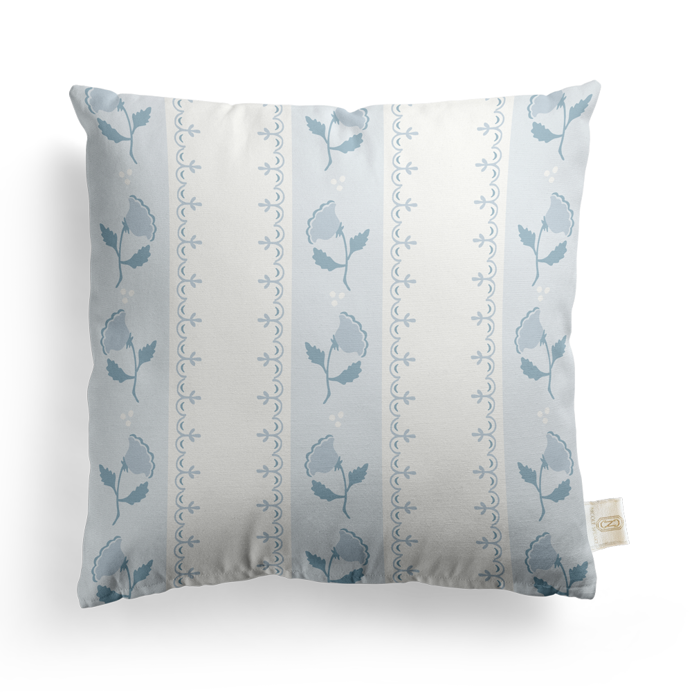 Fretwork Floral Pillow Cover | Featuring Cottage Blue Colorway