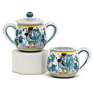 ORVIETO GREEN ROOSTER: Sugar and Creamer