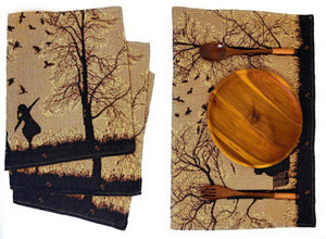 DaDalogy Bedding Set of 4 Pieces Autumn Birds Blessing Tapestry Dining Placemats 13” x 19” (Thanksgiving)
