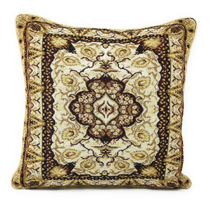 DaDa Bedding Elegant Golden Persian Style Rug Floral Tapestry Throw Pillow Covers 16" x 16"