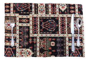 DaDalogy Bedding Set of 4-Pieces Dark Noir Mughal Floral Botanical Vintage Fleur Tapestry Placemats 13” x 19” (18197)