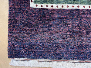 3 X 5 Handmade Rug Zagros Mountain Wool Tribal Rug Lion Purple Green Pictorial