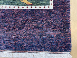 3 X 5 Handmade Rug Zagros Mountain Wool Tribal Rug Lion Purple Green Pictorial