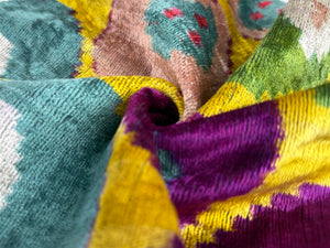 Multicolor Dotted Ikat Pillow – 16x16” Silk Velvet | Handmade