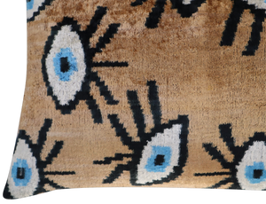 Canvello Handmade Luxury Handmade Velvet Silk Evil Eye Throw Pillow With Down Insert- 16x24 in