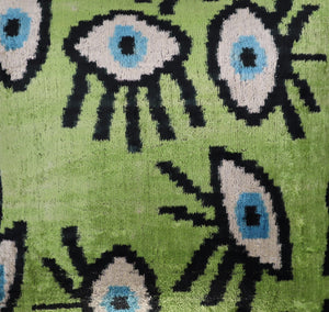 Canvello Handmade Luxury Handmade Velvet Silk Evil Eye Throw Pillow With Down Insert