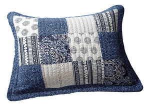 DaDa Bedding Denim Blue Elegance Floral Patchwork Farmhouse Pillow Sham (JHW660)