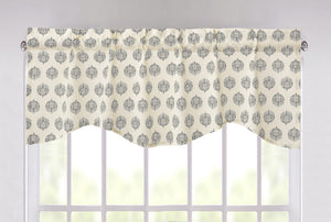 DaDa Bedding Ivory Blue Elegance Mini Medallions Floral Window Curtain Valance - 18" x 52" (JHW-660)
