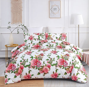 DaDa Bedding Romantic Roses Lovely Spring Pink Floral Duvet Cover Set w/ Pillow Cases (JHW-879)