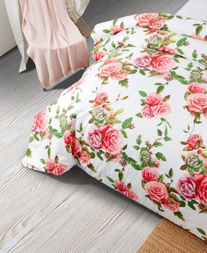 DaDa Bedding Romantic Roses Lovely Spring Pink Floral Duvet Cover Set w/ Pillow Cases (JHW-879)