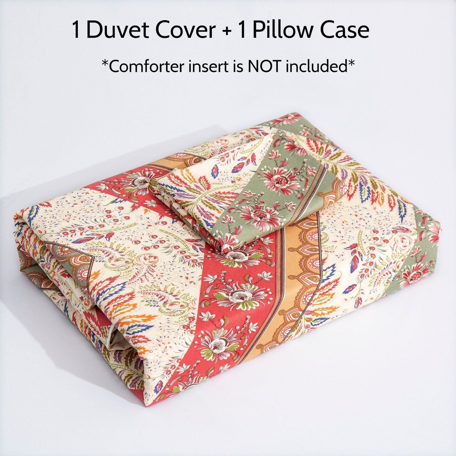 DaDa Bedding Cranberry Sage Floral Chevron Duvet Cover Set - Twin