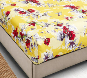 DaDa Bedding Sunshine Yellow Hummingbirds Floral Fitted Bed Sheet w/ Pillow Cases (JHW-925)