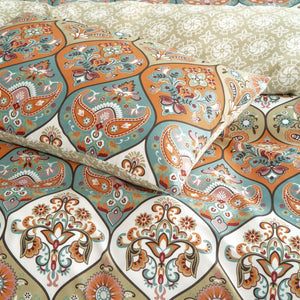 DaDalogy Bedding Bohemian Duvet Cover w/Pillow Cases - Reversible Coral Teal Floral Paisley Botanical Garden Party - Bright Vibrant Multi-Colorful Blue Salmon Pink